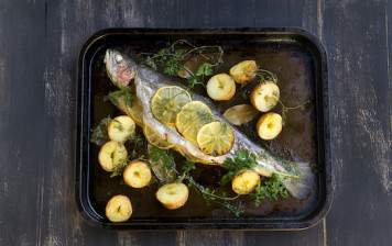 Oven baked whole seabass